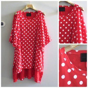 NEW NANA SOUND WOMEN'S POLKA DOT OPEN SHOULDER T-SHIRT